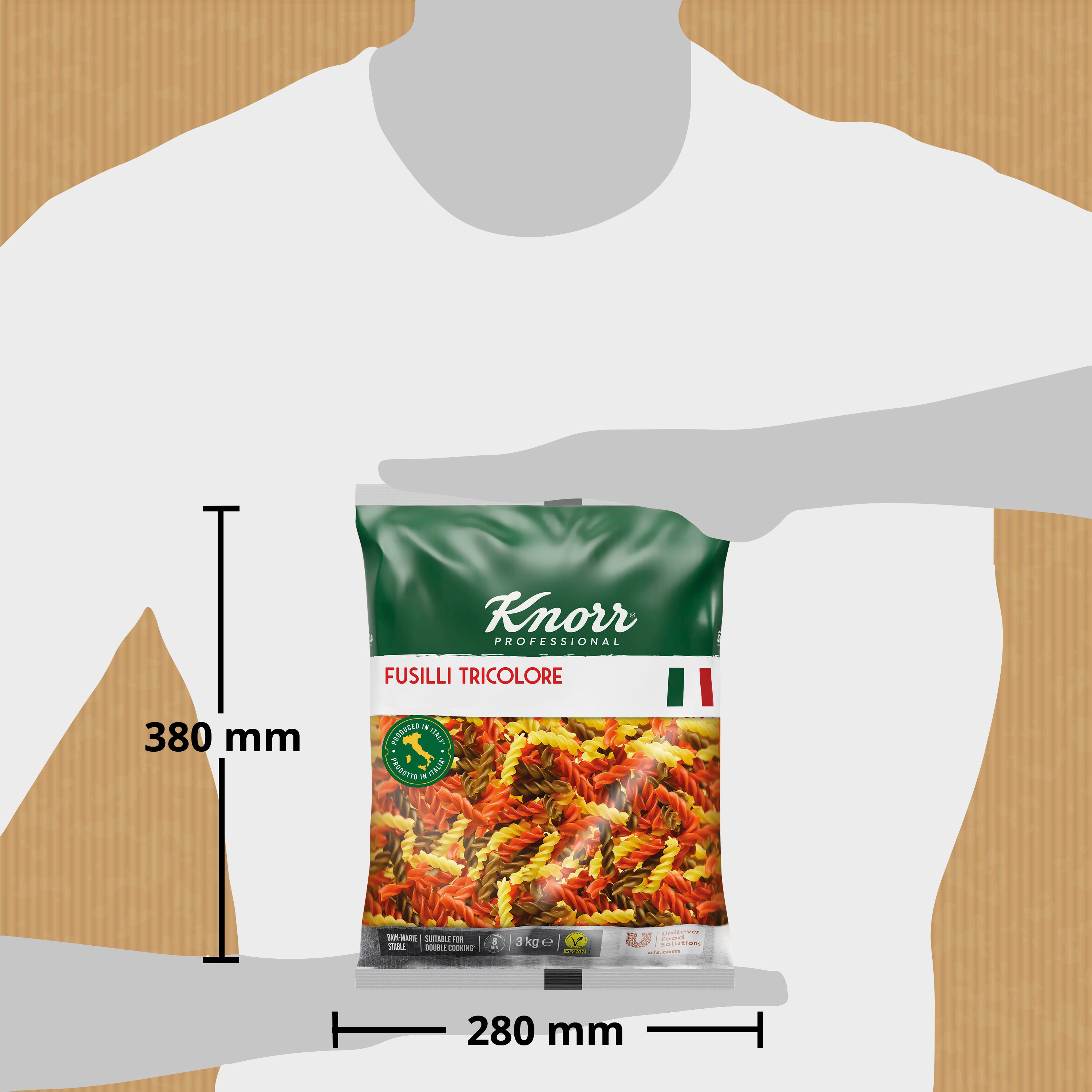 Knorr Pasta Fusilli Tricolore 4x3kg - La gama de Pasta de Knorr Professional te inspira a crear platos con personalidad, gracias a sus formas auténticas y diversas.